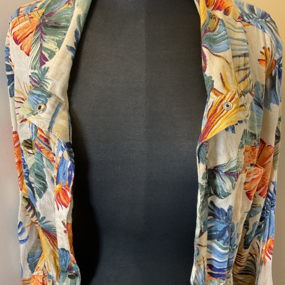 6. Chico's Palm-Print Linen Utility Jacket Sz 3P US 16/18 Multicolor Pockets - Picture 8 of 11